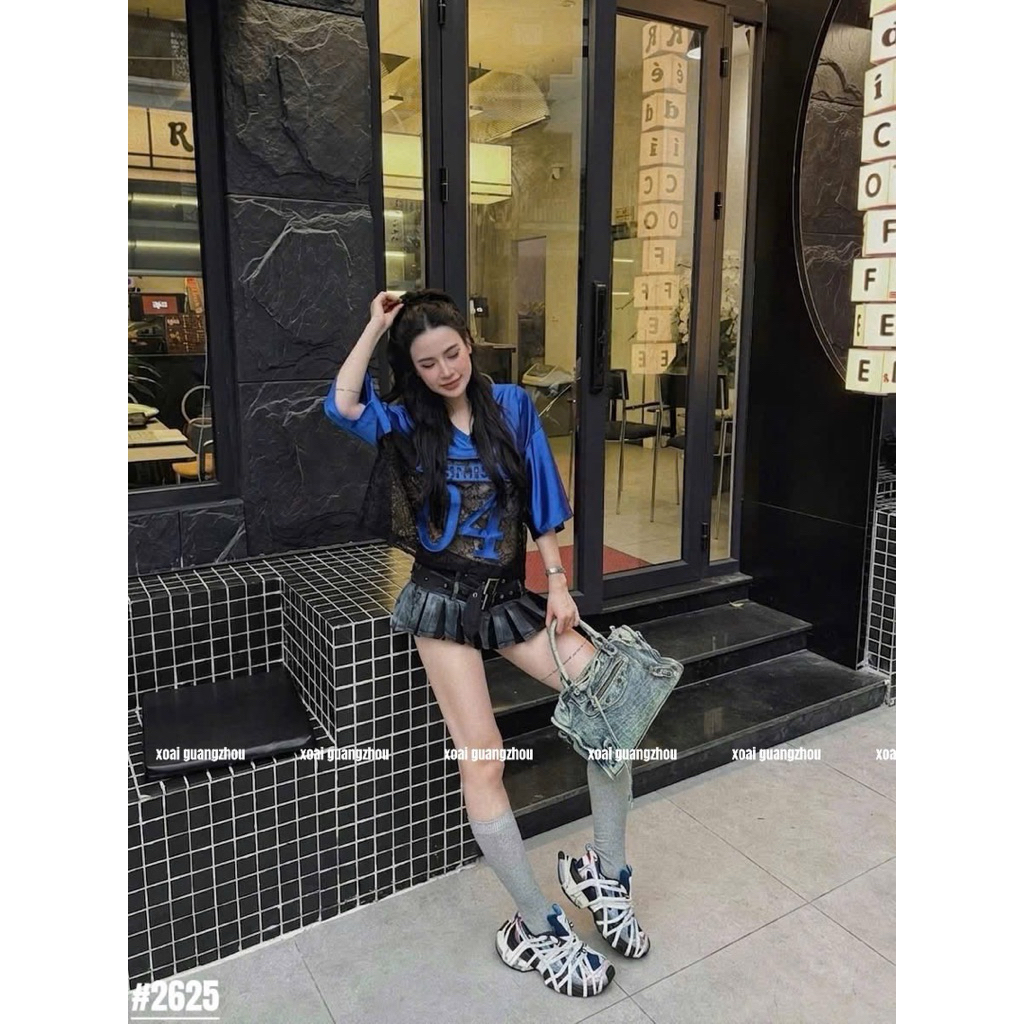 🥭Chân váy jeans xếp li loang màu đai giữa siu chất hot trend e về 2 màu sll hàng QC loại 1 ❌