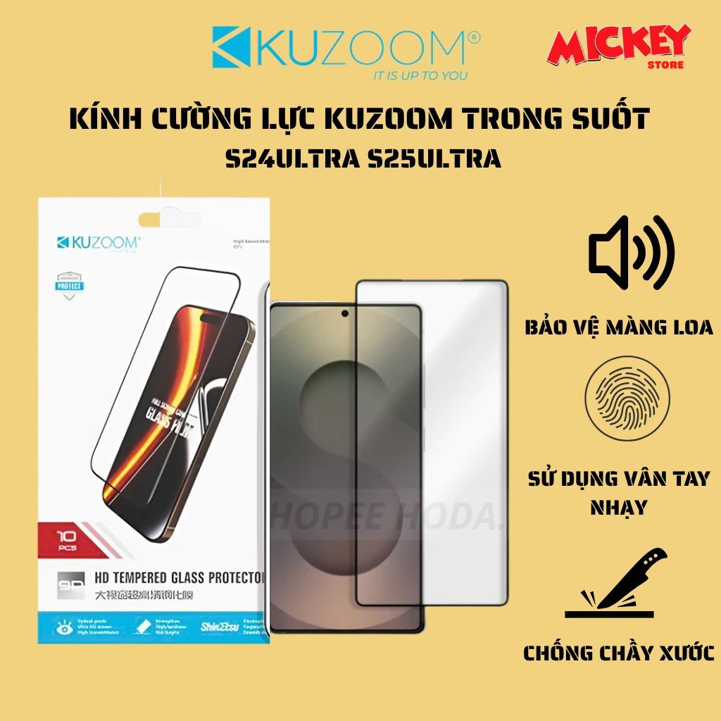 Kính cường lực Kuzoom full màn cho Samsung s24Ultra S25Ultra - Vân tay nhạy , cảm ứng mượt