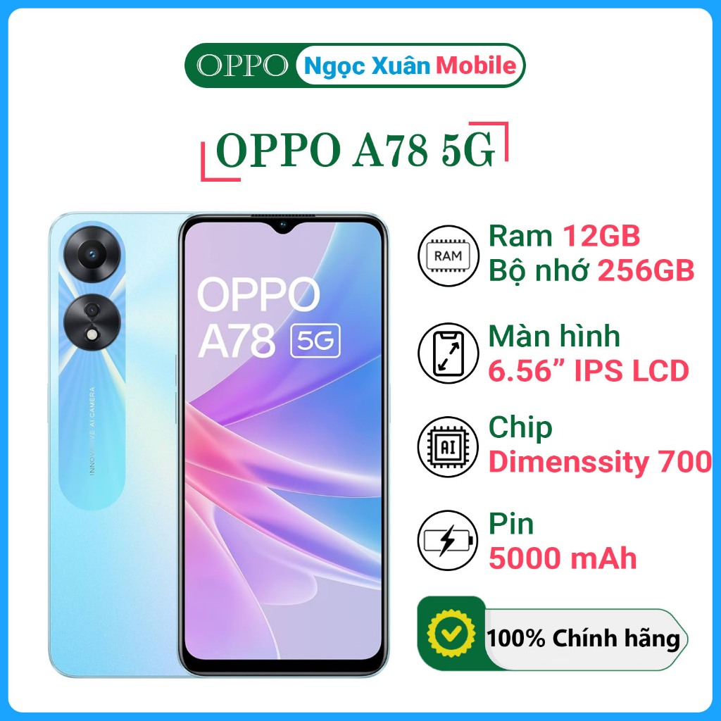 Điện thoại OPPO A78 5G RAM 12GB/256GB | Loa Kép, Hiệu Năng Mạnh, Máy Mượt, Thiết Kế Đẹp | CHÍNH HÃNG