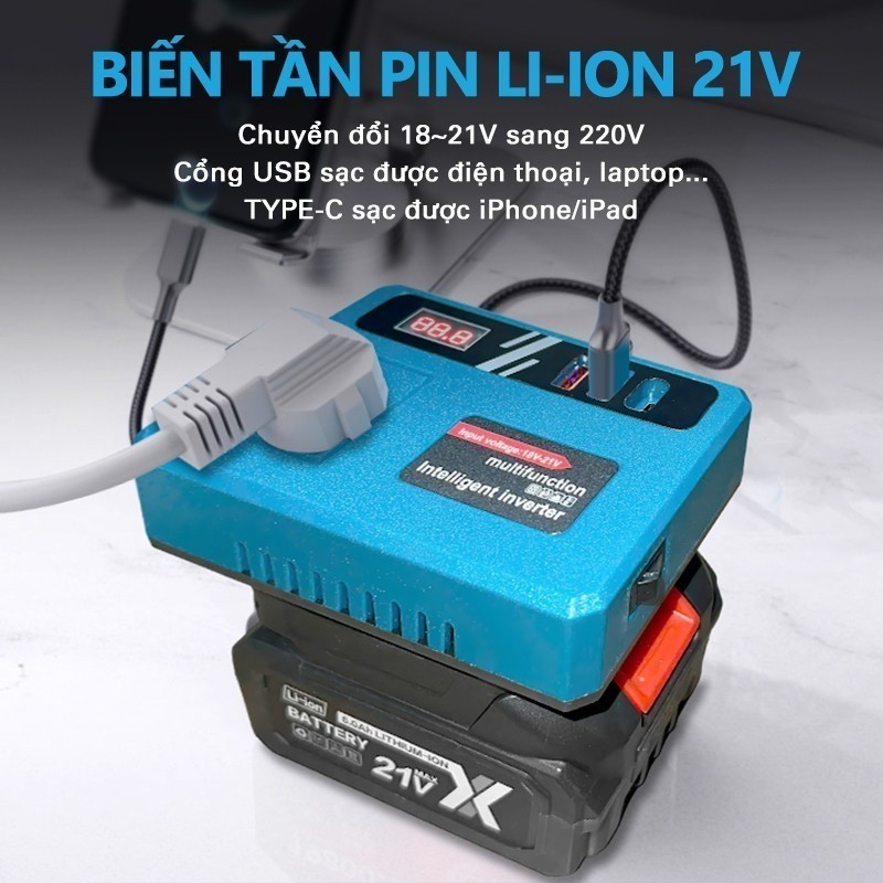 Đế Chuyển Đổi Nguồn Điện Cho Pin Makita, Chân Pin Phổ Thông, Chuyển 21V Lên 220V, Siêu Hot 2026
