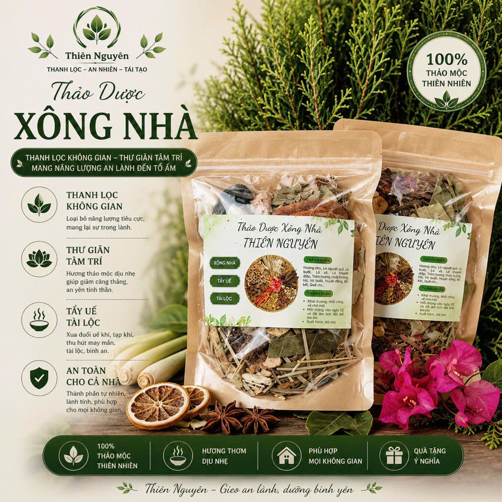 Combo 2 gói Thảo mộc xông nhà 15 vị tẩy uế  Thiên nguyên làm sạch không khí xua đuổi côn trùng