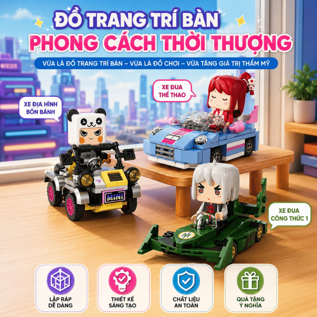Bộ Lắp Ghép Xe Hồi Lực Mini Cho Bé, Mô Hình Xe Kéo Lùi Tự Chạy, Đồ Chơi Trang Trí Bàn Học
