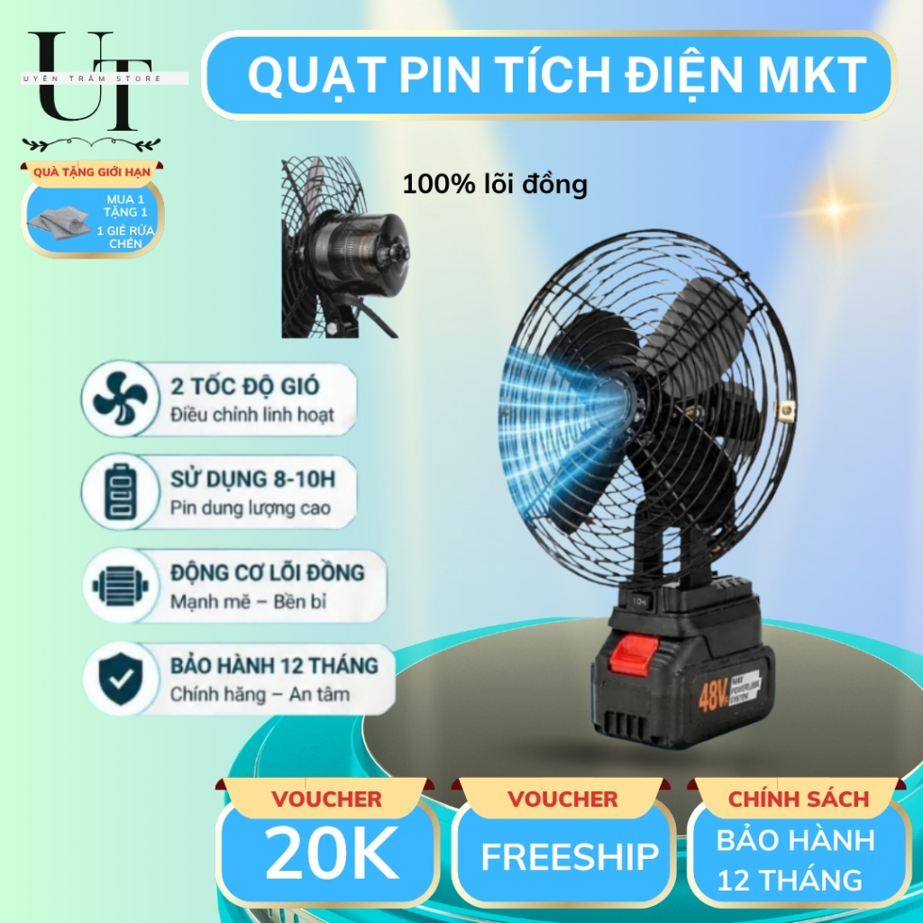 Quạt Tích Điện Lồng Sắt Chạy Pin MAKITA, Quạt Tích Điện 2026 Để Bàn 8 Inch, Làm Mát Cực Nhanh, Rất Tiện