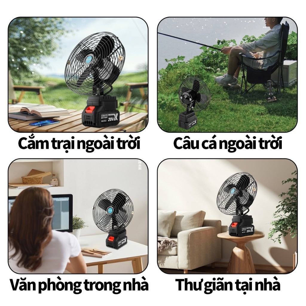 Quạt Tích Điện Lồng Sắt Cắm Nguồn Điện Trực Tiếp Trên Thân Quạt, Sử Dụng Chân Pin Phổ Thông, Motor Lõi Đồng
