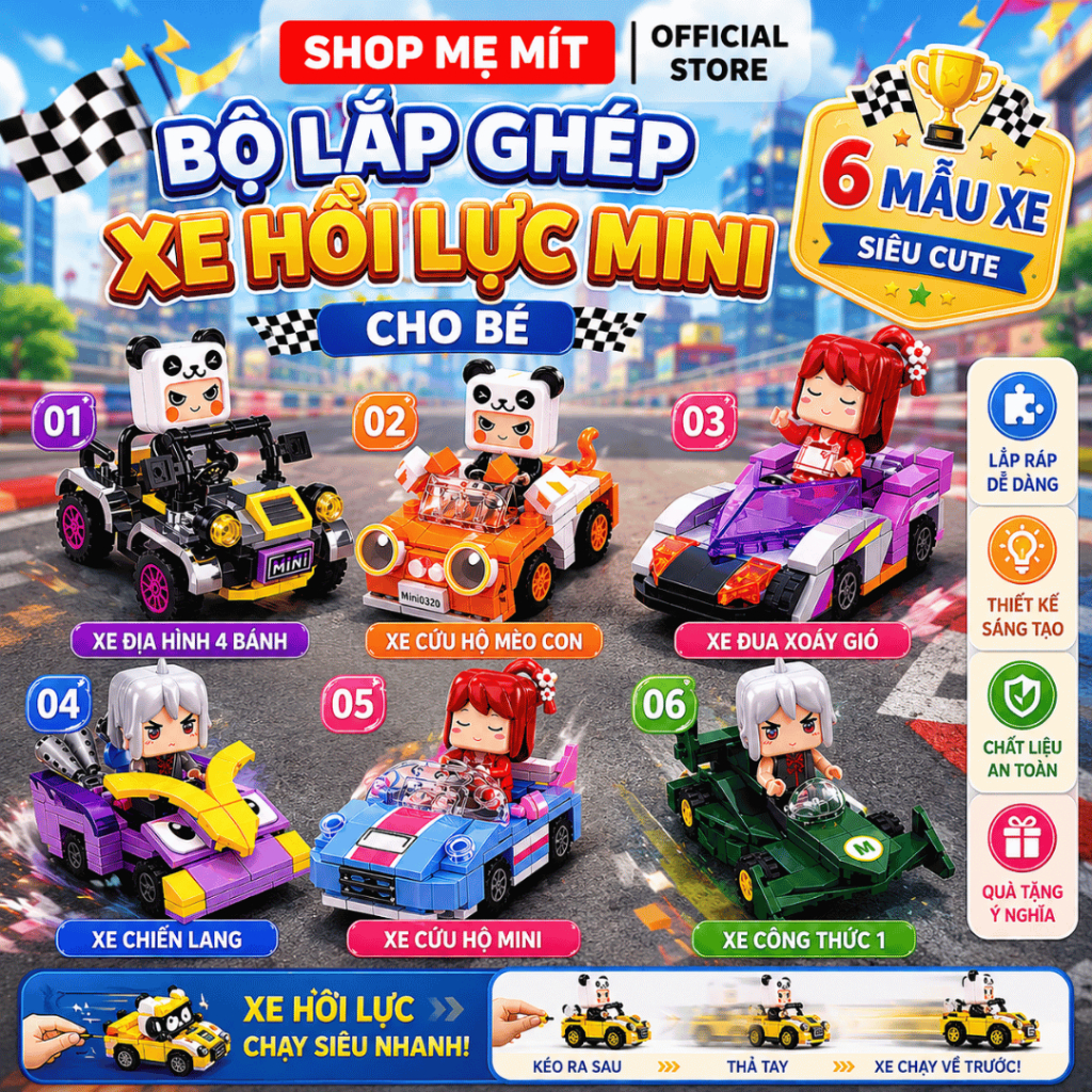 Bộ Lắp Ghép Xe Hồi Lực Mini Cho Bé, Mô Hình Xe Kéo Lùi Tự Chạy, Đồ Chơi Trang Trí Bàn Học