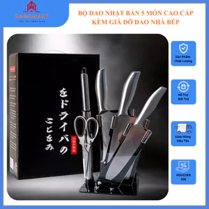 Bộ Dao Nhật Bản 5 Món Cao Cấp Kèm Giá Đỡ Dao Nhà Bếp Inox Chống Gỉ Siêu Sắc