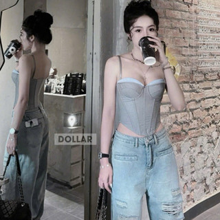 QCL1 2241 Áo cup jeans corset phối màu khoá lưng tông màu siêu tây, siêu sang tôn V1