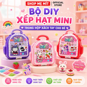 Bộ DIY Xếp Hạt Mini Trong Hộp Xách Tay Cho Bé- Kèm Phụ Kiện Và Móc Khóa