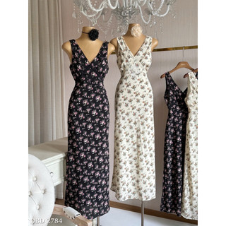 Váy Tơ Hoa Maxi Cổ V Sát Nách Chuẩn Linh Hoàng