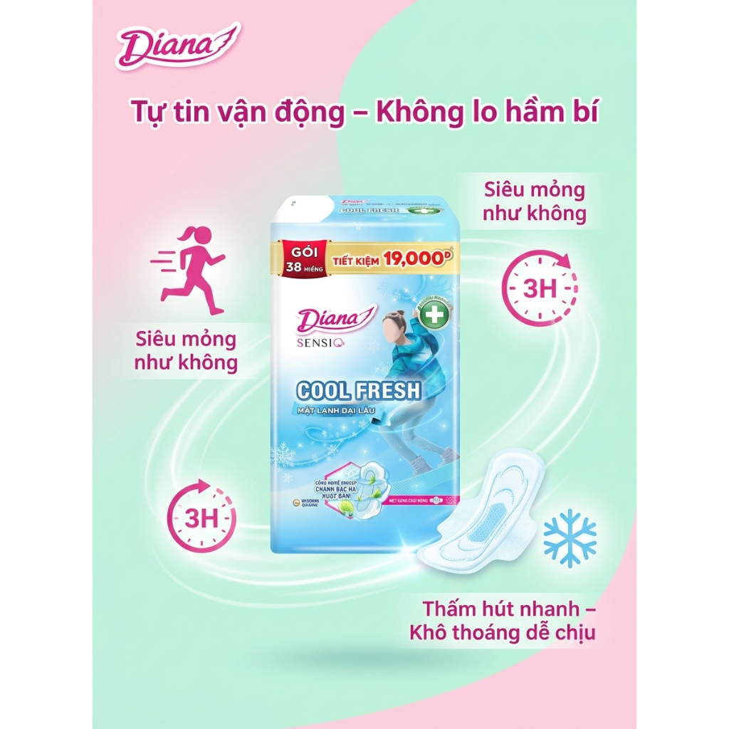❄️ BĂNG VỆ SINH DIANA SENSI COOL FRESH SIÊU MỎNG CÁNH - GÓI TIẾT KIỆM 38 MIẾNG ❄️