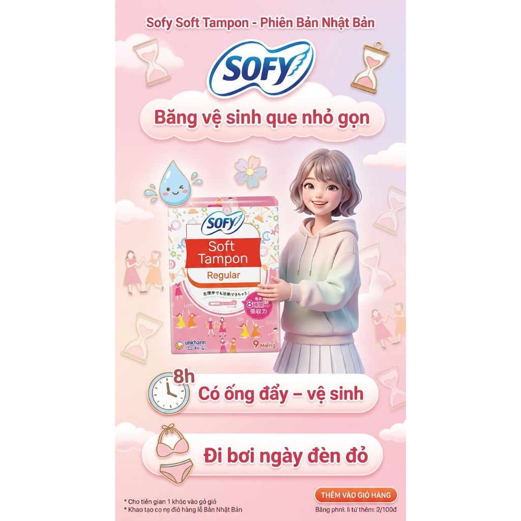 🌟 BVS  TAMPON SOFY SOFT REGULAR - HỘP 9 MIẾNG (CÓ CẦN ĐẨY) 🌟