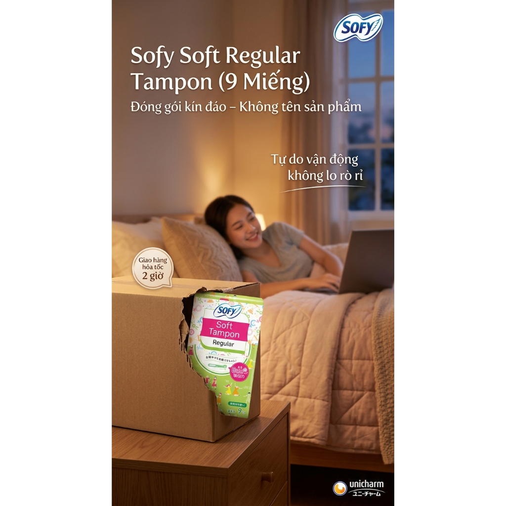 🌟 BVS  TAMPON SOFY SOFT REGULAR - HỘP 9 MIẾNG (CÓ CẦN ĐẨY) 🌟