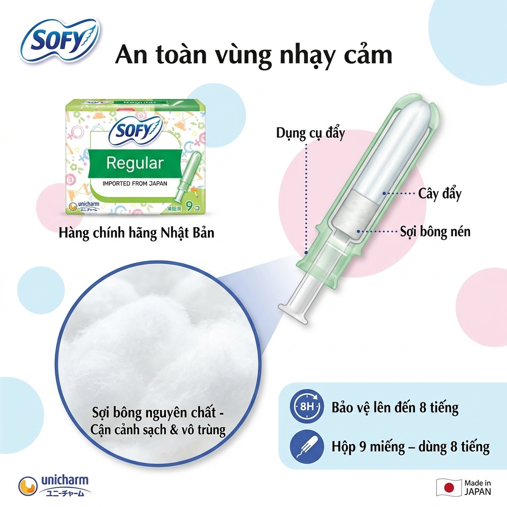 🌟 BVS  TAMPON SOFY SOFT REGULAR - HỘP 9 MIẾNG (CÓ CẦN ĐẨY) 🌟