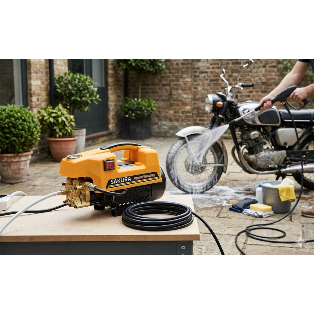 Máy rửa xe Sakura ASK9093 áp lực cao - Máy rửa xe mini - Đầy đủ phụ kiện TẶNG bình tạo bọt