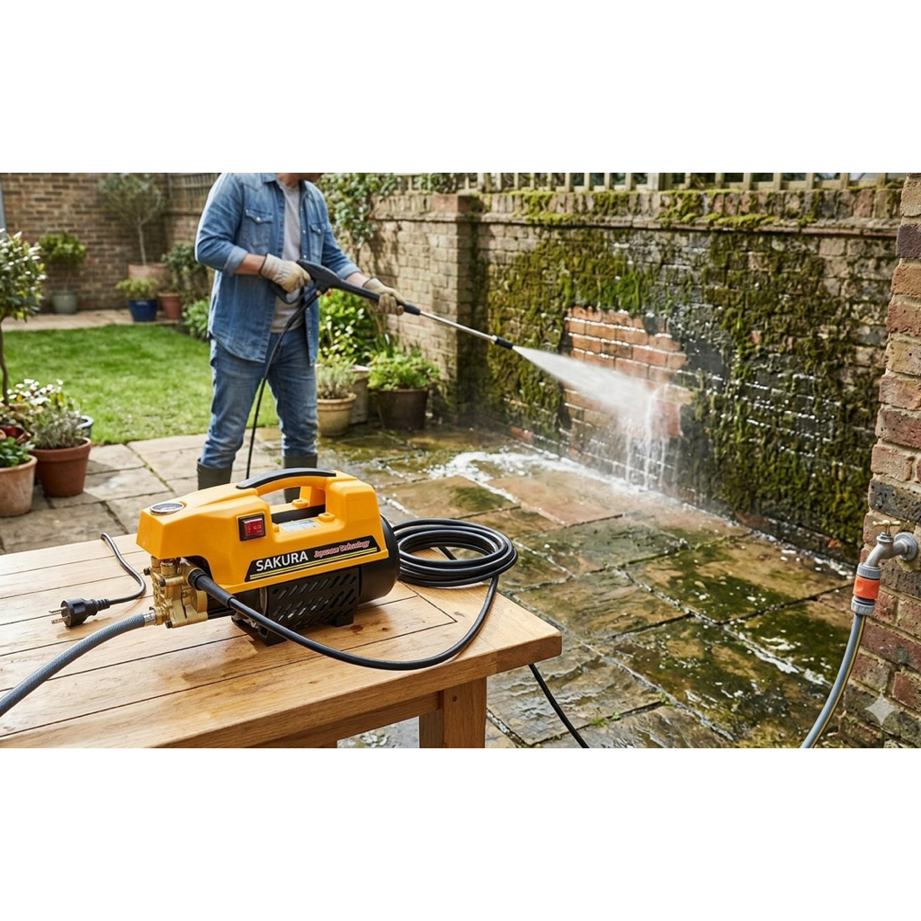 Máy rửa xe Sakura ASK9093 áp lực cao - Máy rửa xe mini - Đầy đủ phụ kiện TẶNG bình tạo bọt