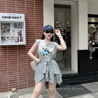 QCL1 Set áo độn vai khỉ múa ba lê kèm khăn kẻ siêu trendy(freesize)