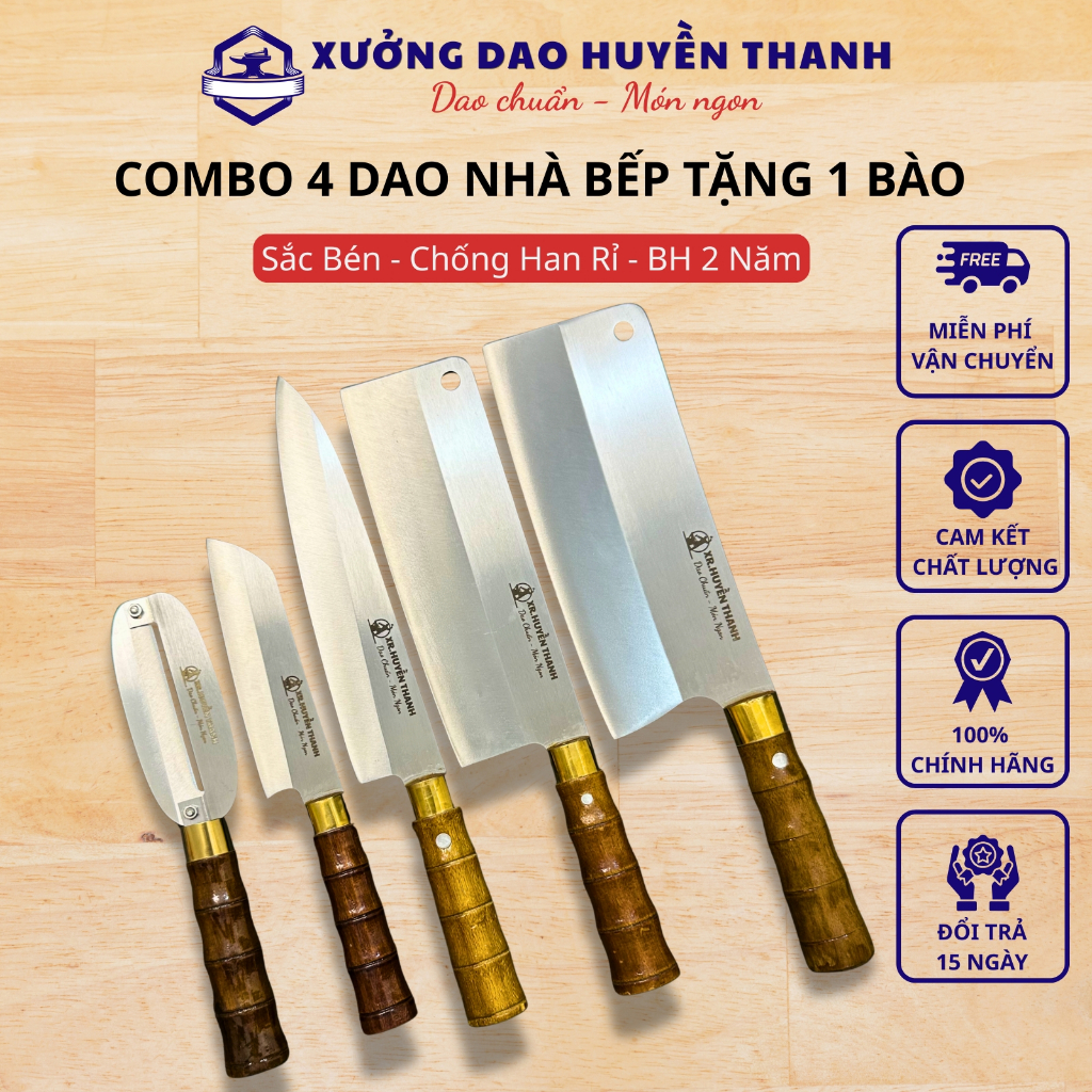 (MUA 4 TẶNG 2) Bộ Dao Nhà Bếp Chuyên Dụng, Thép Nhật 420HC Cao Cấp Kháng Han Rỉ Được Rèn Thủ Công Tặng Mài Dao Kéo.