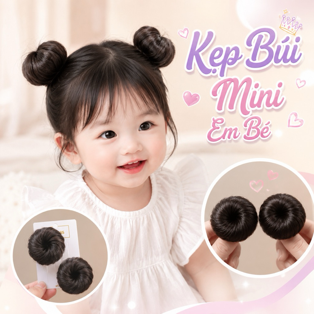 [HÀNG SIÊU CẤP] SET 2 TÓC GIẢ KẸP BÚI MINI CHO BÉ SIÊU DÀY SIÊU ĐÁNG YÊU TẶNG CHỎM TÓC CÂY DỪA