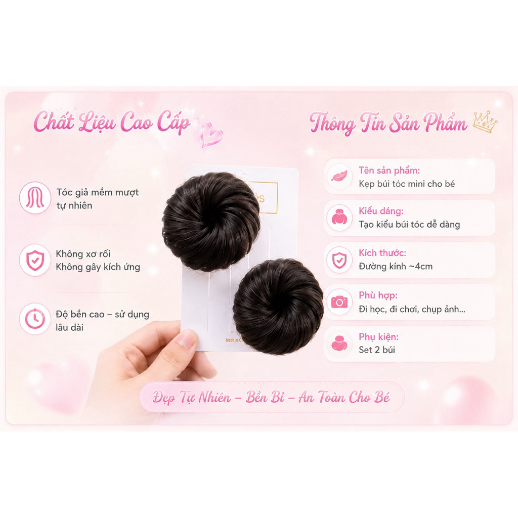 Tóc giả búi natra/ Búi mini tròn cho bé có kẹp cài loại siêu dày dặn giá rẻ 1 cái