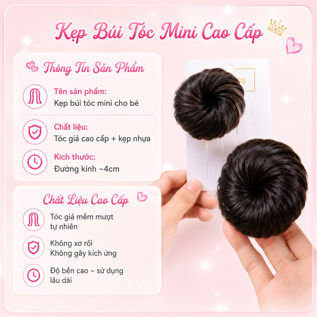 [HÀNG SIÊU CẤP] SET 2 TÓC GIẢ KẸP BÚI MINI CHO BÉ SIÊU DÀY SIÊU ĐÁNG YÊU TẶNG CHỎM TÓC CÂY DỪA