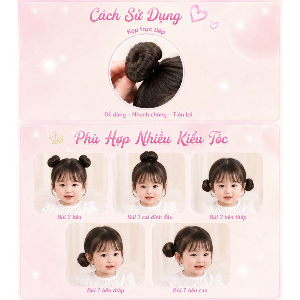 Tóc giả búi natra/ Búi mini tròn cho bé có kẹp cài loại siêu dày dặn giá rẻ 1 cái