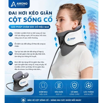 Nẹp Cổ Bơm Hơi AMONO , Đai Hơi Kéo Dãn Cột Sống Cổ, Đai Hơi Định Hình Cổ C02 Giảm Đau Vùng Cổ Vai Gáy
