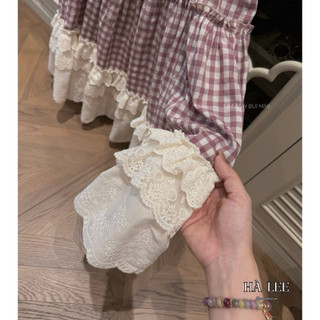 Váy Xuông 2 Dây Kẻ Hồng Phối Boi KAB [HÀNG QC]