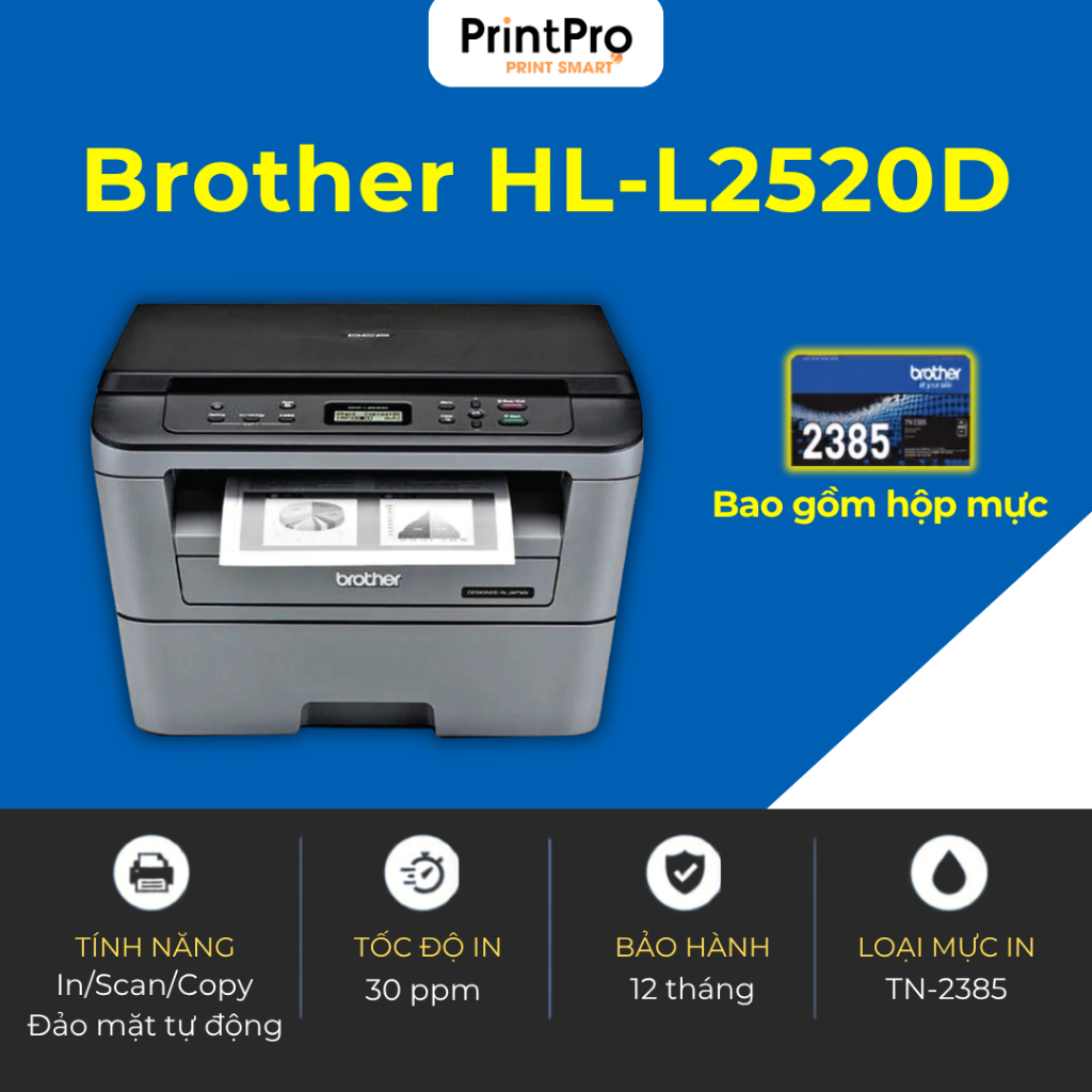 Máy in laser đa năng Brother DCP-L2520D (In/Scan/Copy) - Tốc độ in 30 ppm - In đảo mặt tự động