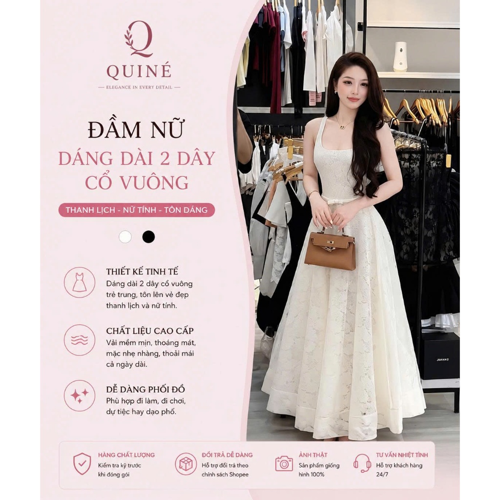 Đầm Nữ 2 Dây Dáng Dài Cổ Vuông Thanh Lịch – Váy Maxi Tôn Dáng Nữ Tính Sang Trọng