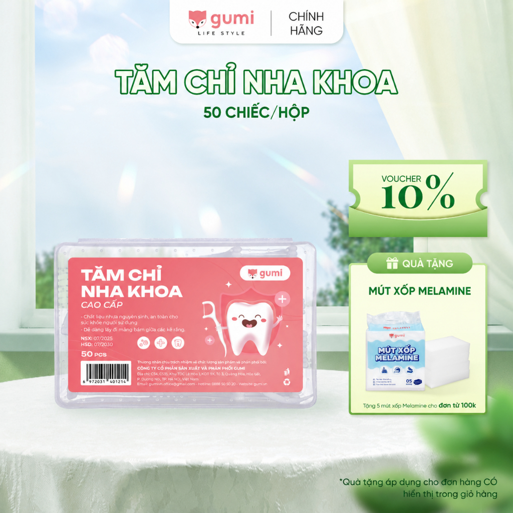 Tăm Chỉ Nha Khoa GUMI, Combo 12 Hộp 600 Chiếc 2 Đầu Sợi Chỉ Mảnh, Chỉ Nha Khoa Vệ Sinh Kẽ Răng Nướu