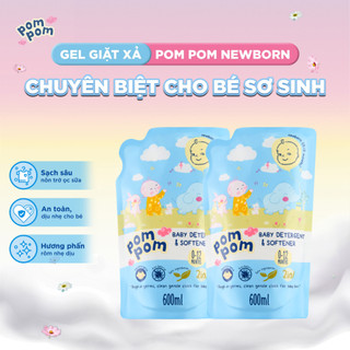 Combo 2 Túi Nước Giặt Xả Pom Pom Newborn 600ML - An Toàn Cho Bé Sơ Sinh, Sạch Sâu Vết Nôn Trớ Hương Phấn Rơm Dịu Nhẹ NB6