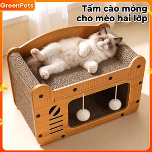 Nhà Mèo Gỗ MDF Lắp Ráp Kết Hợp Cào Mèo Giấy Carton Sóng, Nhà Ngủ Sofa Thú Cưng