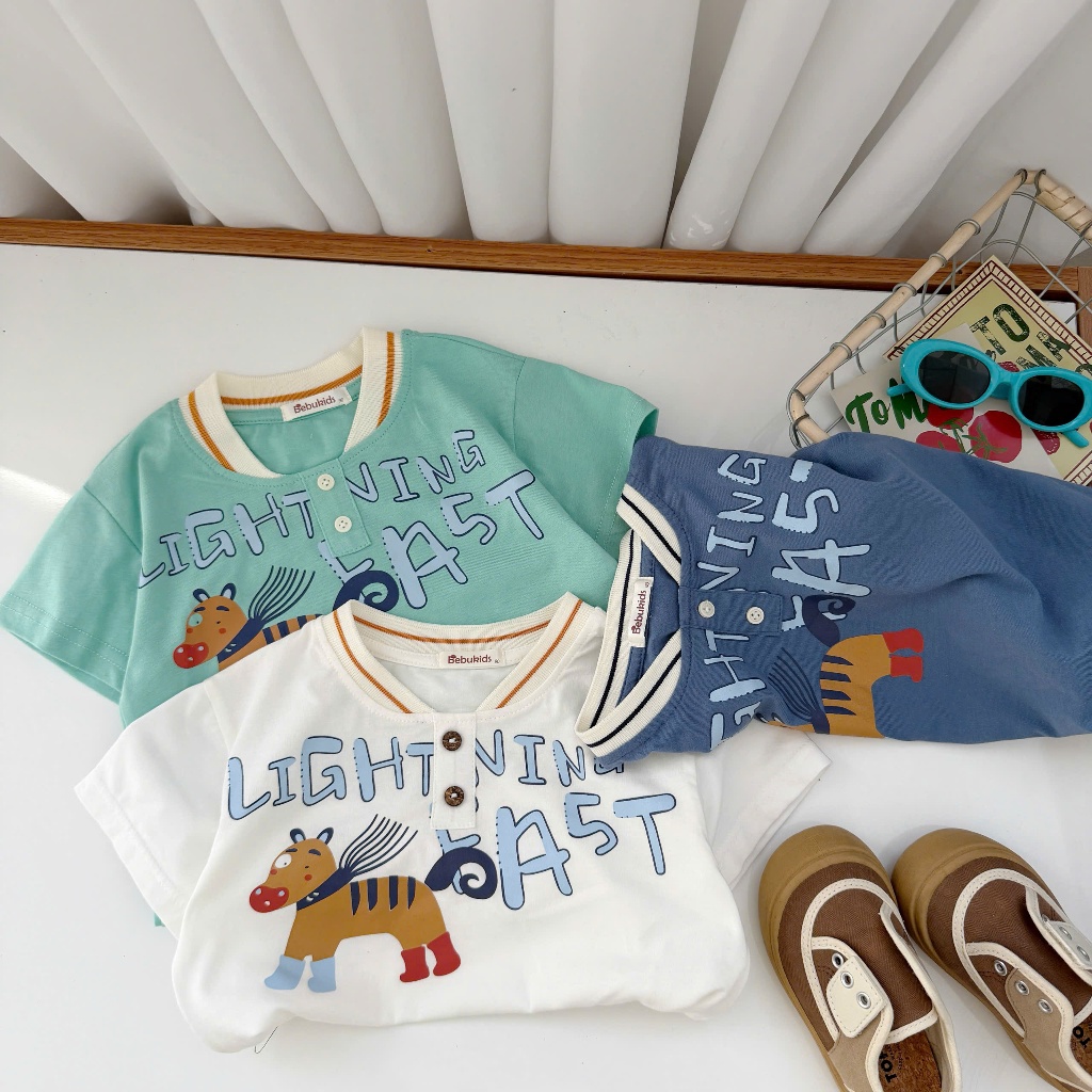 Set bộ cộc tay bé trai Miniumbaby mix họa tiết chữ cute, chất cotton mềm, dáng quần đứng phom SB2636