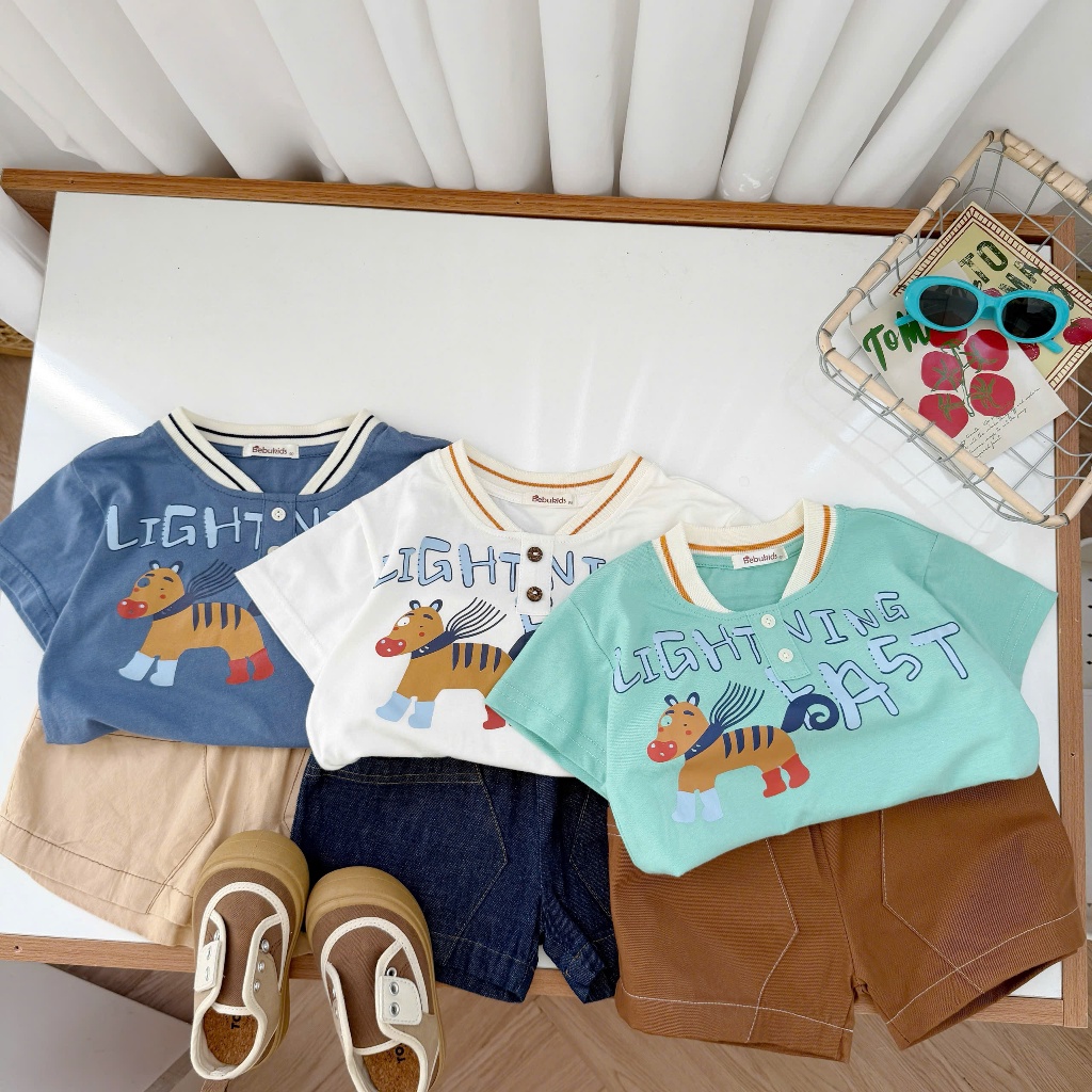 Set bộ cộc tay bé trai Miniumbaby mix họa tiết chữ cute, chất cotton mềm, dáng quần đứng phom SB2636