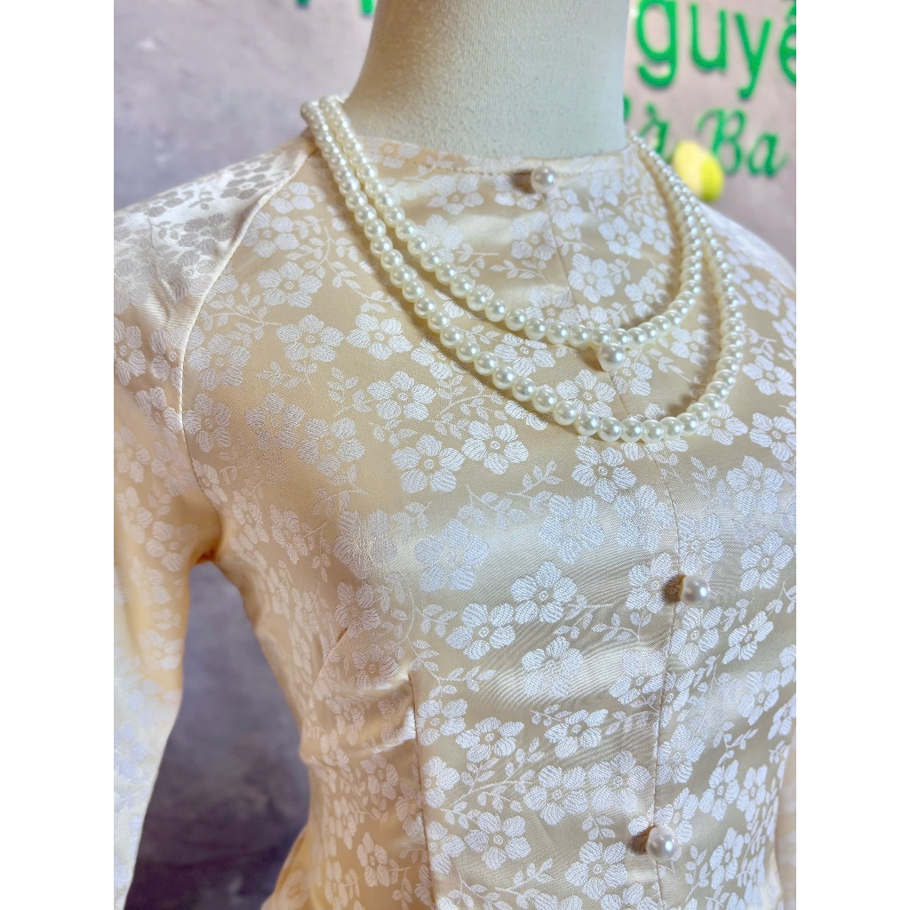 Hân Nguyễn Áo Bà Ba - B.A167 - ( FORM DÁNG DÀI ) Áo Bà Ba Hoa Xinh Cổ Tròn Dây Kéo ( QUẦN NGỌC TRAI )