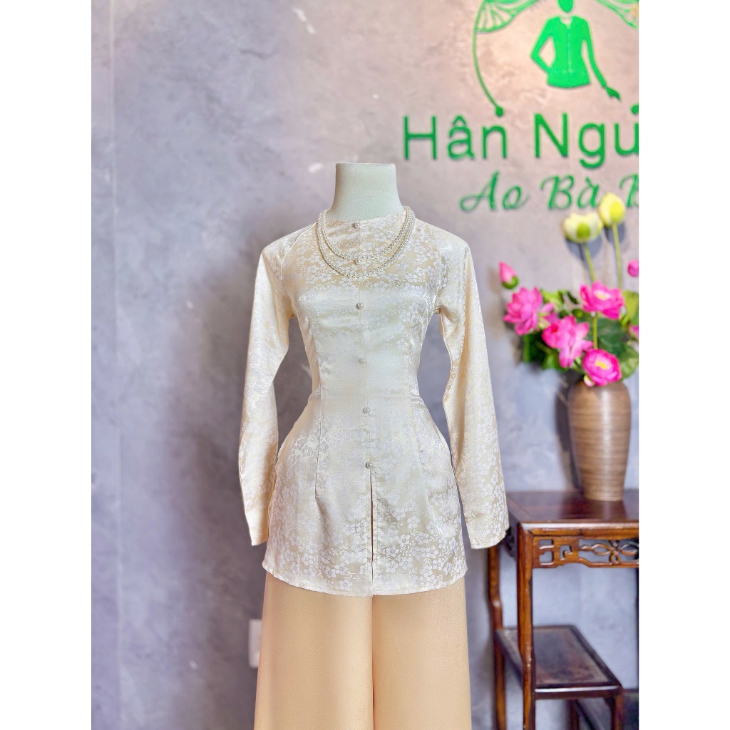 Hân Nguyễn Áo Bà Ba - B.A167 - ( FORM DÁNG DÀI ) Áo Bà Ba Hoa Xinh Cổ Tròn Dây Kéo ( QUẦN NGỌC TRAI )