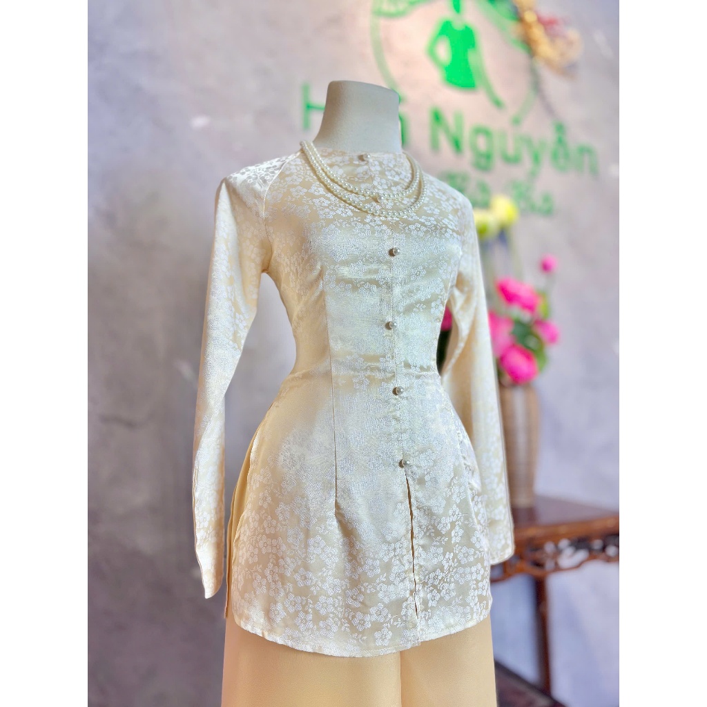 Hân Nguyễn Áo Bà Ba - B.A167 - ( FORM DÁNG DÀI ) Áo Bà Ba Hoa Xinh Cổ Tròn Dây Kéo ( QUẦN NGỌC TRAI )