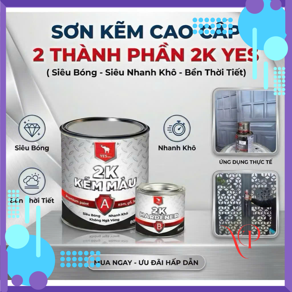 {Bộ 1kg} Sơn Kẽm Cao Cấp 2 Thành Phần 2K Yes Nhanh Khô, Bóng Cứng, Bền Màu, Không Ngã Vàng