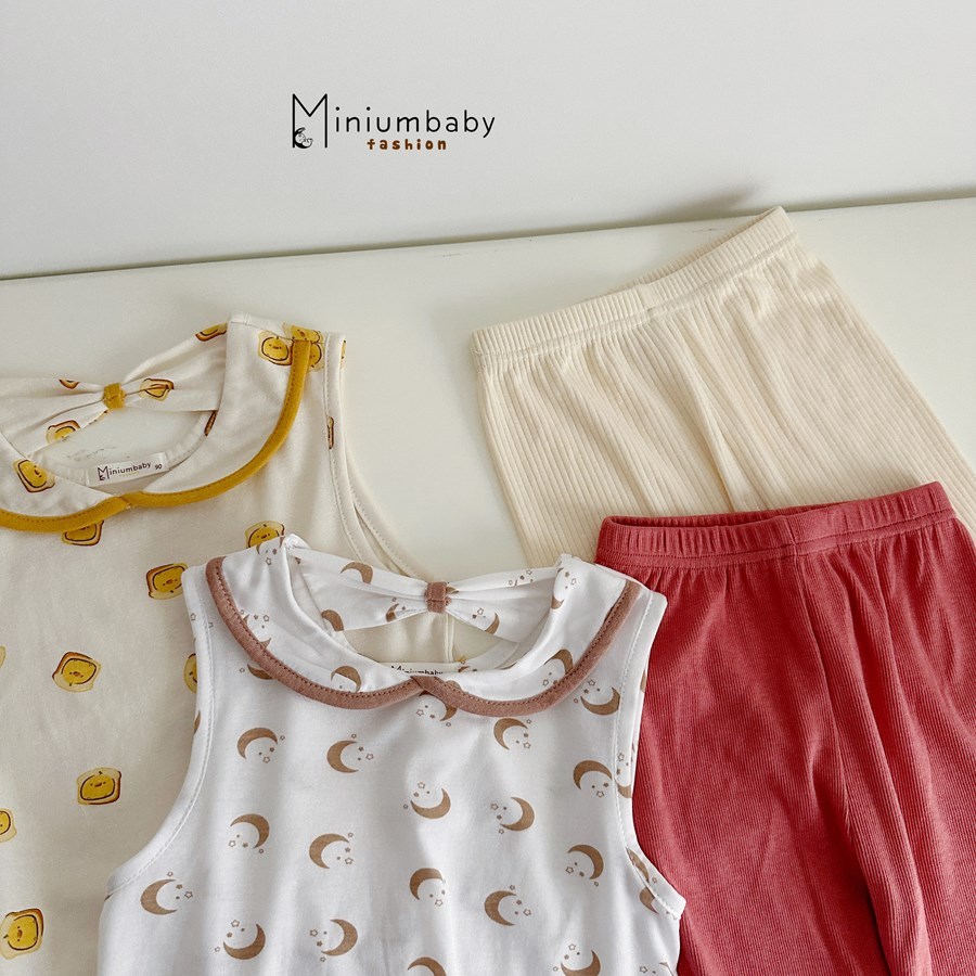 Set bộ cộc tay bé gái cổ lá Miniumbaby mix nơ viền áo ren điệu đà, chất vải cotton mềm mát SB2737