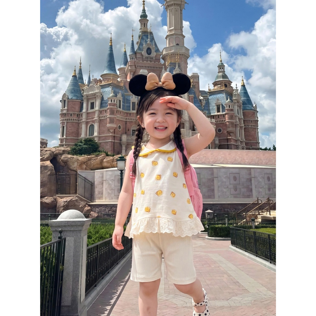 Set bộ cộc tay bé gái cổ lá Miniumbaby mix nơ viền áo ren điệu đà, chất vải cotton mềm mát SB2737