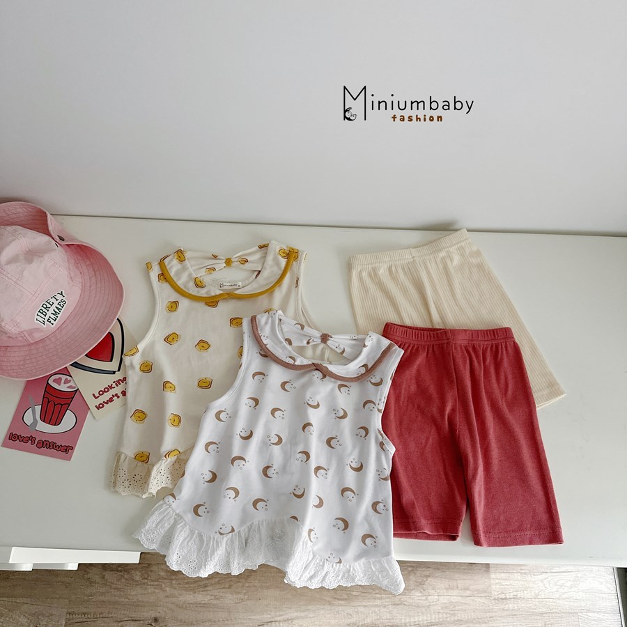 Set bộ cộc tay bé gái cổ lá Miniumbaby mix nơ viền áo ren điệu đà, chất vải cotton mềm mát SB2737
