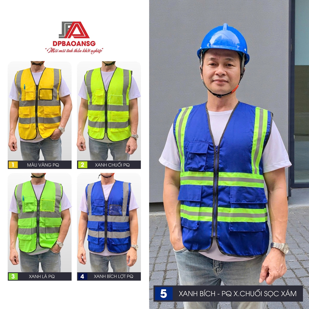 ÁO GILE BẢO HỘ TÚI HỘP CÓ PHẢN QUANG - ÁO GILE KAKI VÀNG/XANH DƯƠNG/CHUỐI CHO KỸ SƯ CÔNG NHÂN XÂY DỰNG KỸ THUẬT VỆ SINH