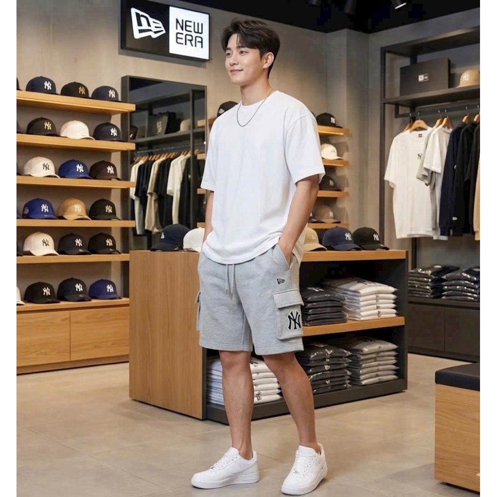 Quần Short New Era MLB NY Túi Hộp Nam Nữ Unisex - Quần Thun Nỉ Da Cá Form Rộng Basic Mùa Hè