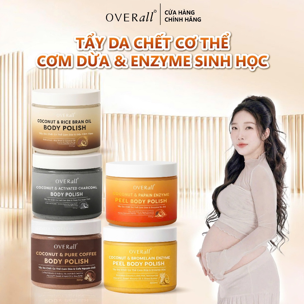 [OVR_02] Tẩy Da Chết Cơ Thể Cơm Dừa & Enzyme Đu Đủ OVERall 300ml Giảm Mụn Viêm lỗ chân lông, Mờ Thâm