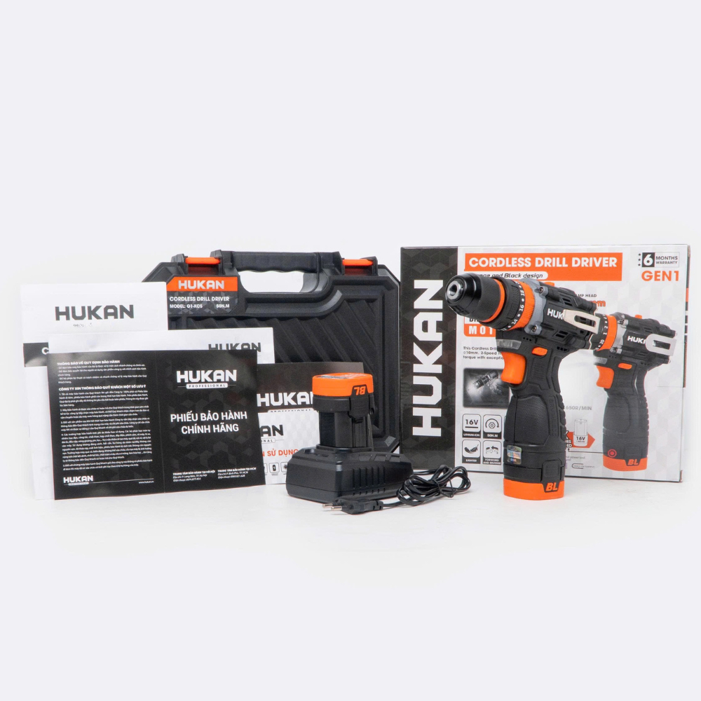 Bộ máy khoan pin HUKAN G1-XC3 45Nm và G1-XC5 50Nm, 3 chức năng, Đầu 10mm autolock - Không chổi than