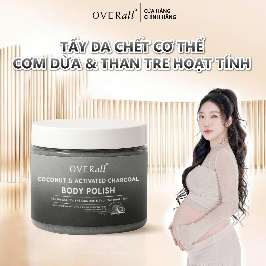 Tẩy Da Chết Cơ Thể Giảm Viêm Mụn Đào thải  Phục hồi Da Cháy nắng Cơm Dừa &Than Tre OVERall 300G