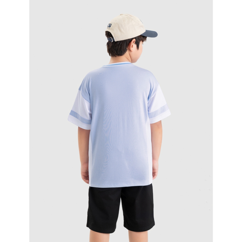 Áo phông unisex trẻ em CANIFA áo thun cộc tay cổ V in họa tiết thể thao năng động 3TS26C007