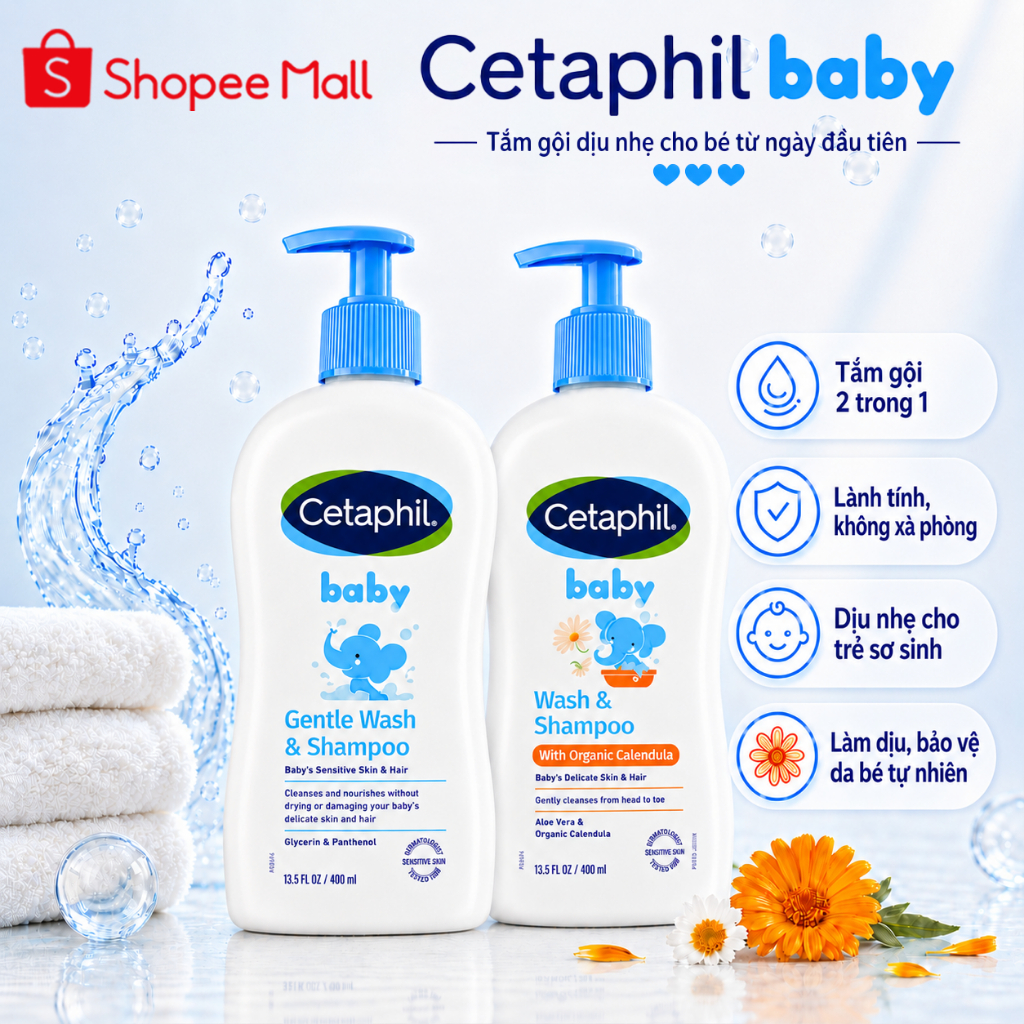 Sữa tắm gội Cetaphil cho bé - Cetaphil Baby Wash & Shampoo with Organic Calendula 400ml
