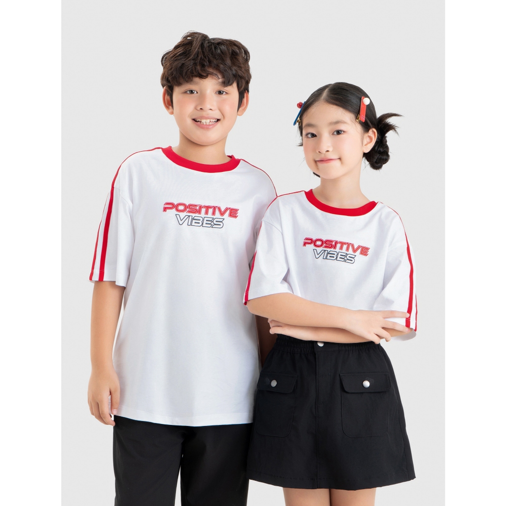 Áo phông unisex trẻ em CANIFA áo thun 100% cotton cộc tay phối màu in họa tiết 3TS26S007