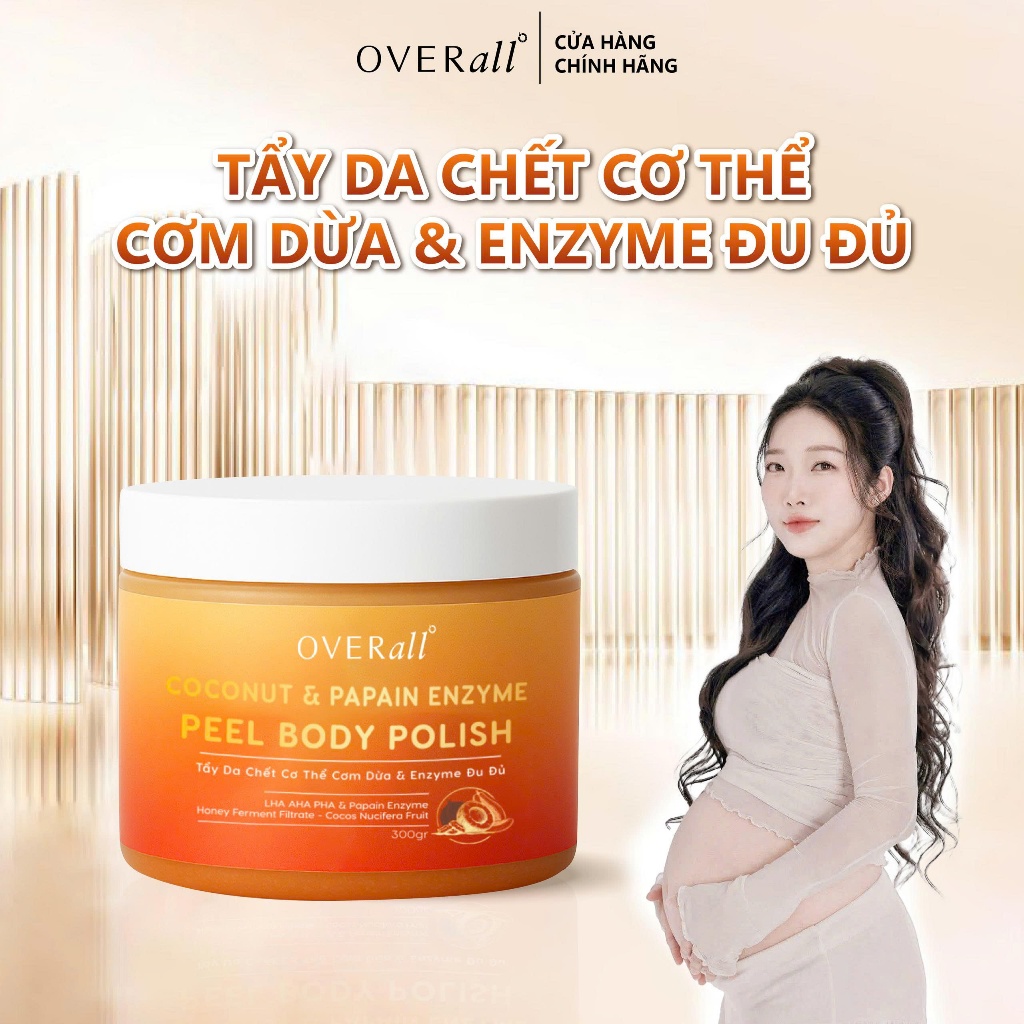 [OVR_02] Tẩy Da Chết Cơ Thể Cơm Dừa & Enzyme Đu Đủ OVERall 300ml Giảm Mụn Viêm lỗ chân lông, Mờ Thâm